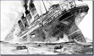 Det brittiska passagerarfartyget Lusitania torpederas 7 Maj 1915
