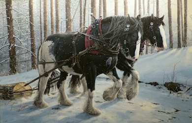 Hästarna Zack och Zeb. Akrylmålning av Troels Kirk i Näsum, 2014. Foto: Nils-Olof Jacobson 
