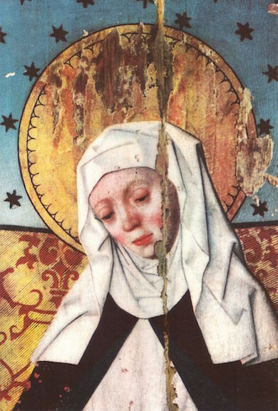 Heliga Birgitta (1303 -73) avbildad på altarskåp från 1480-talet (Wikimedia commons)
