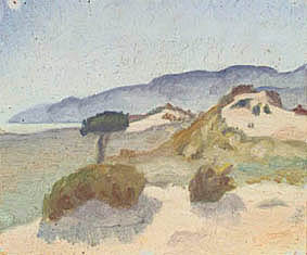 Landskap med sandkullar och havsbukt. 1916