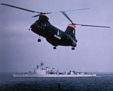 Bild: Ubåtsjakt från helikopter – Fotograf: okänd – Källa: Marinmuseum.se