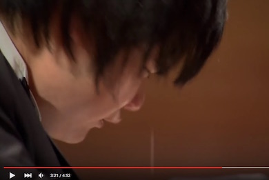 Pianist Nobuyuki Tsujii bursts into tears when he plays at Carnegie Hall his own composition "Elegy for the Victims of the Tsunami of March 11, 2011 in Japan".
